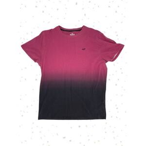 Hollister Dip Dye Top Red Pink Black Ombré 100% Cotton Short Sleeve Tee Size L